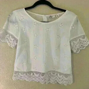 Hollister White Eyelet Top, size S, festival shirt, crochet sleeves